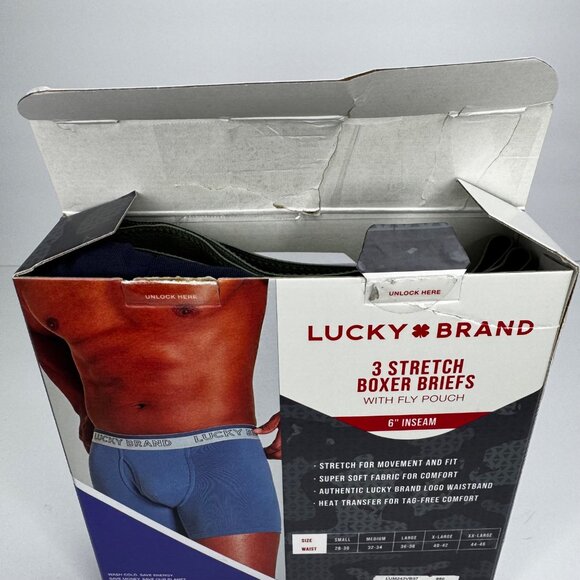 NEW Lucky Brand Sz Med 6'' Inseam 3-Pack Stretch Boxer Briefs Fly Pouch Tagless - Picture 14 of 14